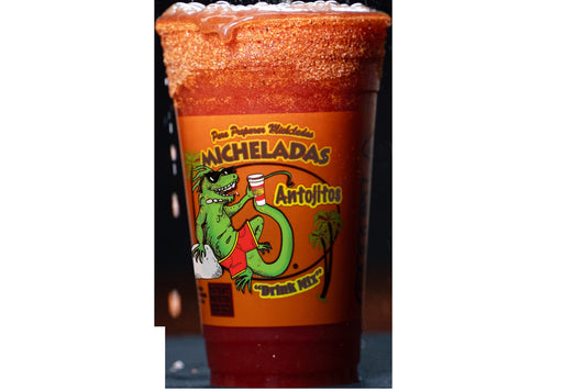 Caliente Michelada Cup 24oz with extra-spicy chili-salt rim